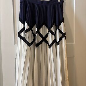 Reiss Navy and White Pleated MIDI Skirt